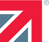 Logo with red, white, and blue colors on a white background