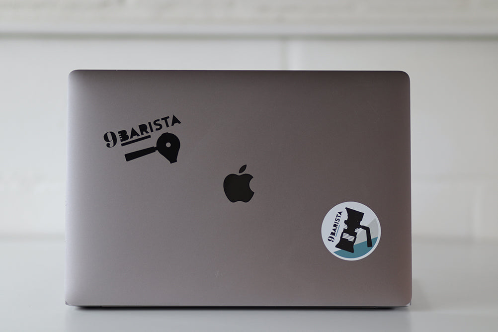 9Barista stickers on MacBook