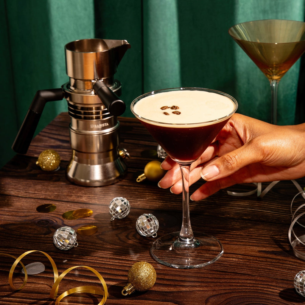 Espresso martini being poured with crema using 9Barista espresso